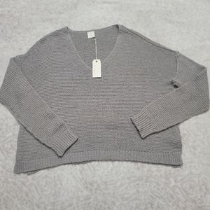 By Together Women's Knit V-neck Sweater Size L Light Gray NWT Cotton Blend
